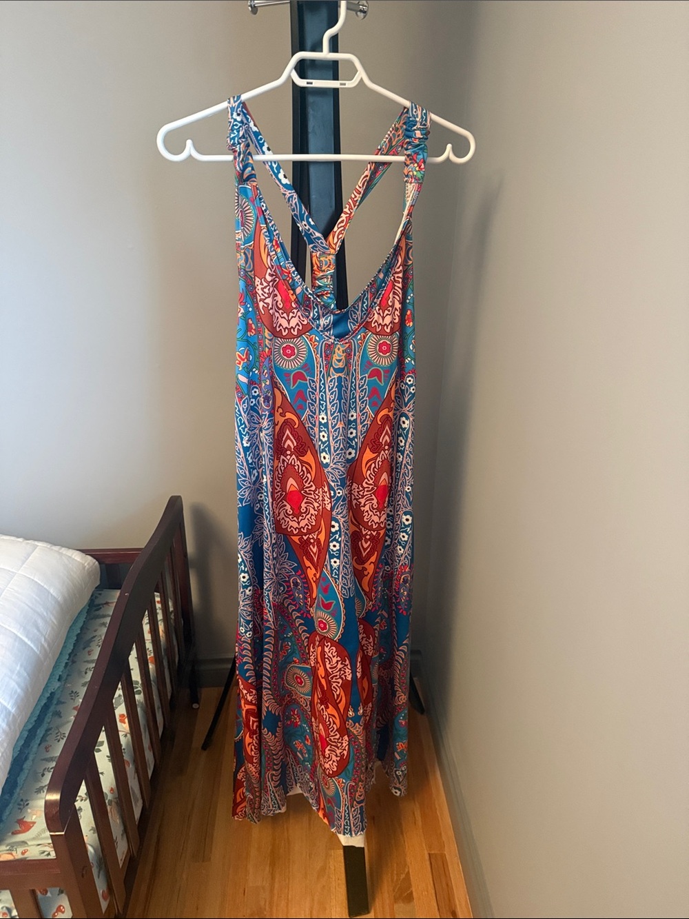Boho Paisley Maxi Dress in Blue & Red